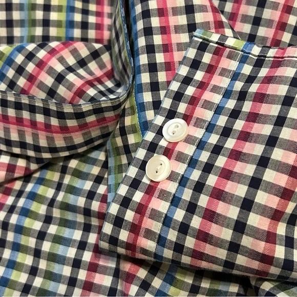 Foxcroft Women’s Multicolored Pink Green Blue White Plaid Button Down Blouse - Picture 5 of 7